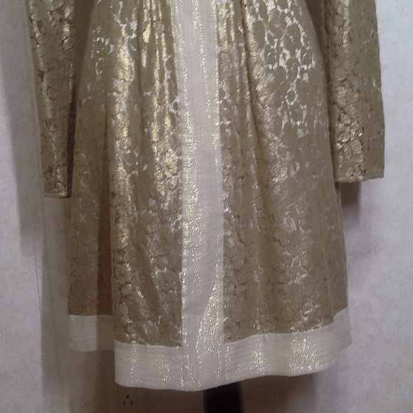 NWOT Laundry Gold Lame Lace Cream Lining Zip Closure Cotton/Nylon Midi Dress Sz8 - Picture 3 of 11